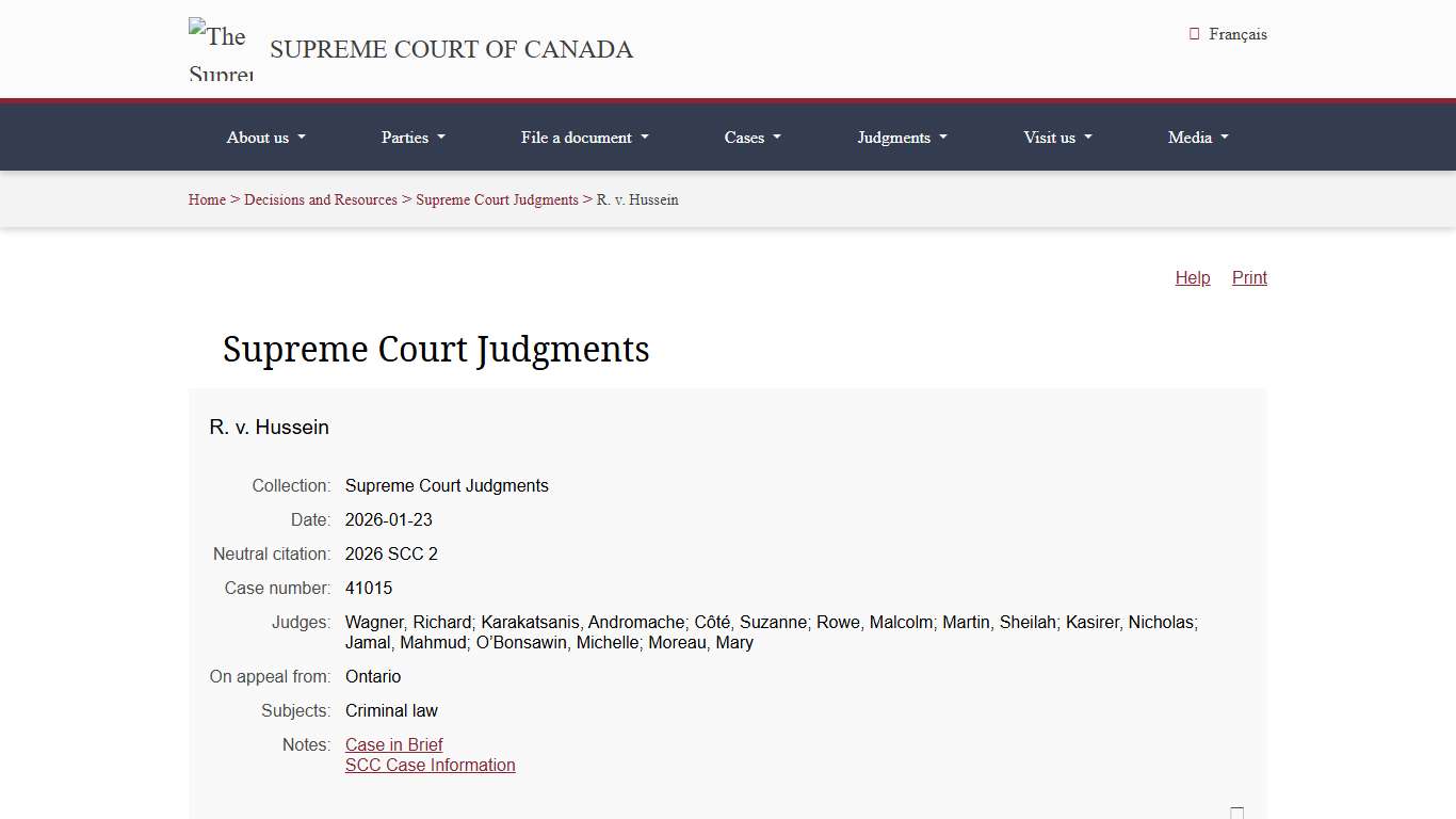 R. v. Hussein - SCC Cases
